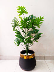Artificial Palm Plant with Gold Strip Pot | Height 4 Feet