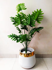 Artificial Palm Plant with Gold Strip Pot | Height 4 Feet