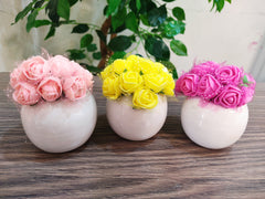 Set of 3 Mini Pots with Foamic Rose Flowers – 3-Inch Ceramic Planters