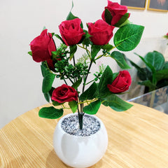 Elegant Ceramic Pot with Imported Rose Bunch | 16 Inches Tall