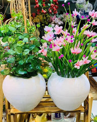 Artificial Flowers with Grass in Large POP White Pot – 18 Inch