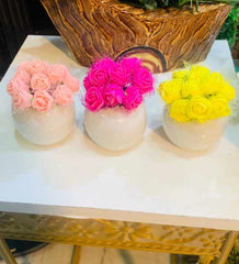 Set of 3 Mini Pots with Foamic Rose Flowers – 3-Inch Ceramic Planters
