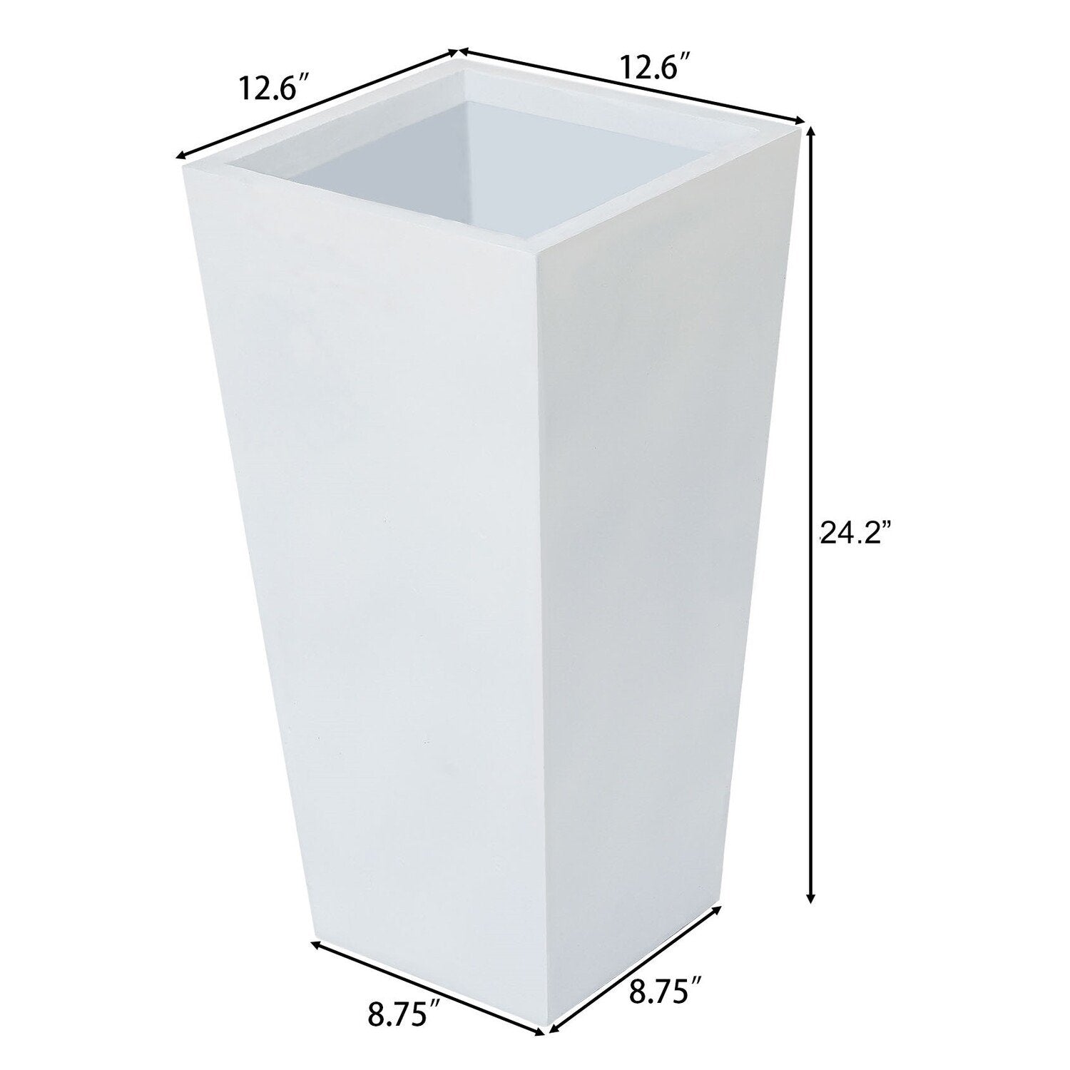 Tapered Square Fibre Long Pot - 24 Inch (White, Black, Grey)