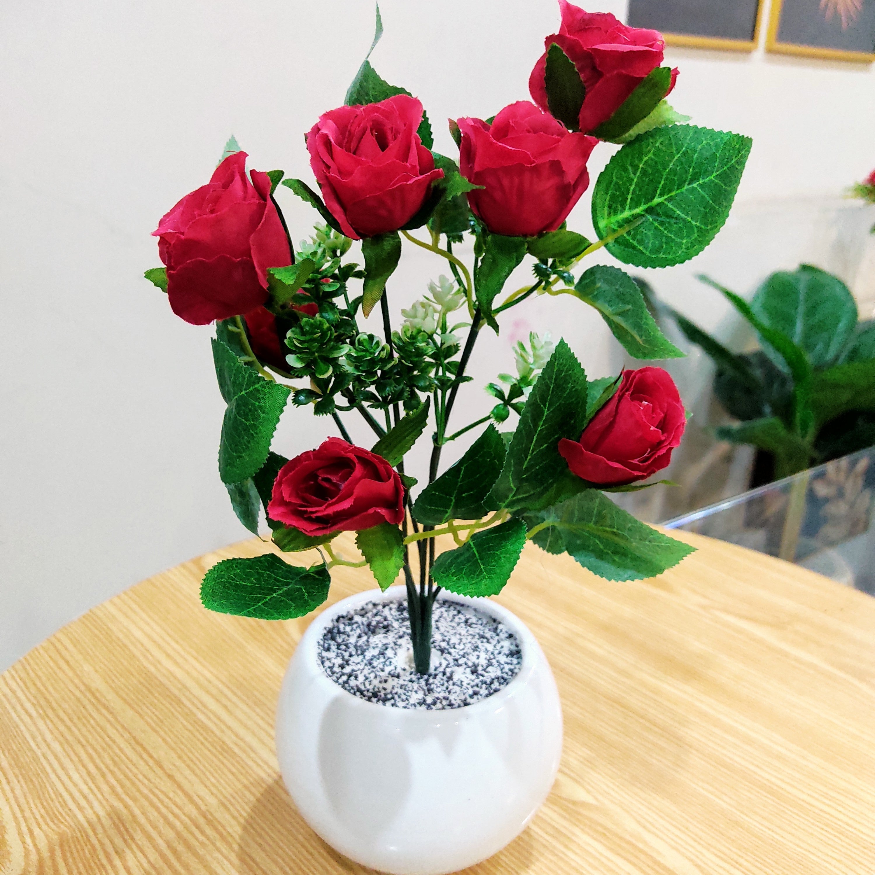 Elegant Ceramic Pot with Imported Rose Bunch | 16 Inches Tall