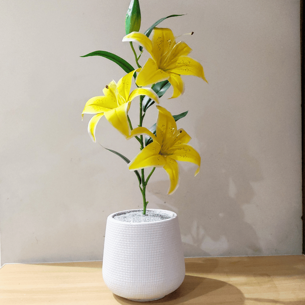 Artificial Lilly Bunch Plant with Fiber Pot | 22-Inches Tall