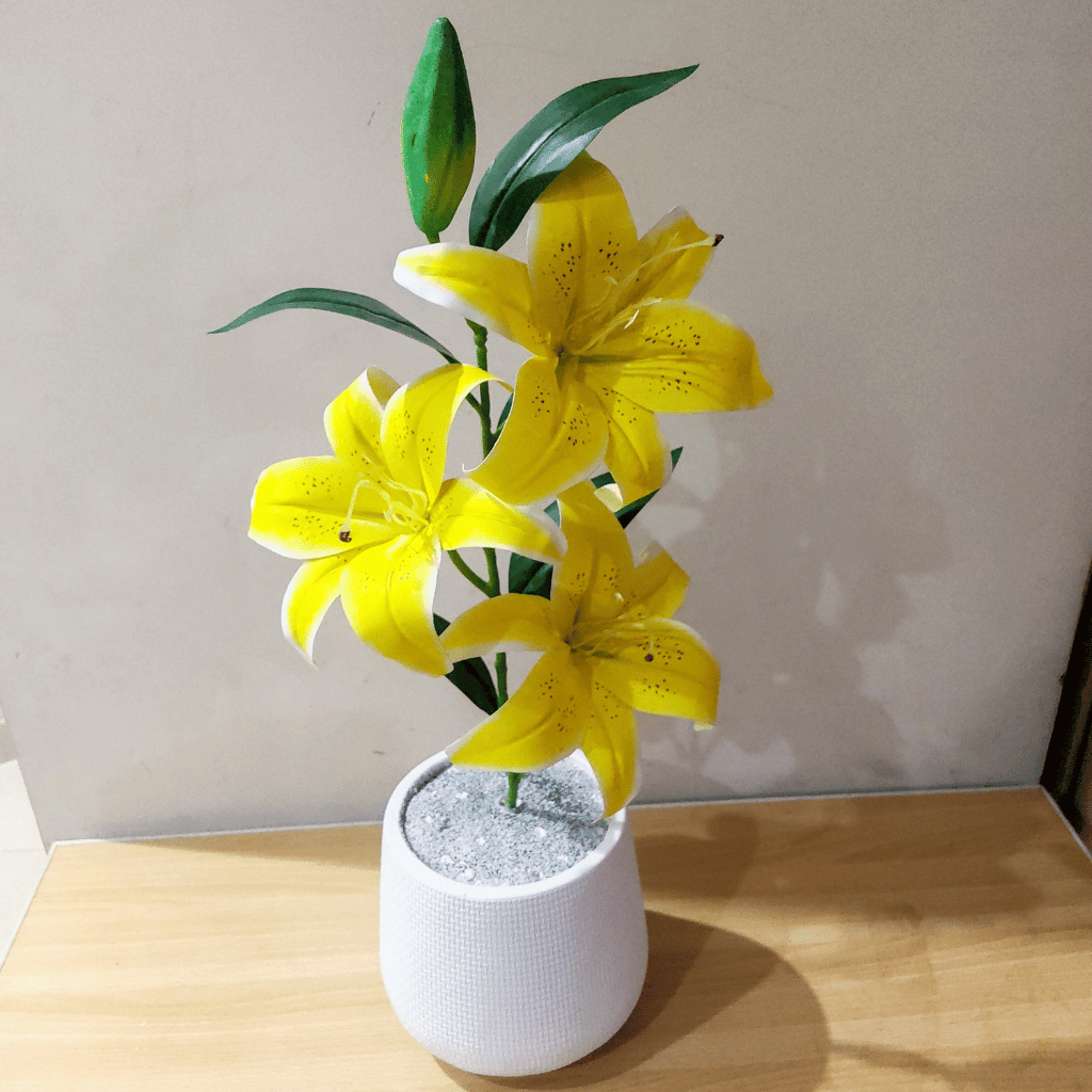 Artificial Lilly Bunch Plant with Fiber Pot | 22-Inches Tall