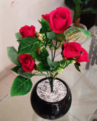 Elegant Ceramic Pot with Imported Rose Bunch | 16 Inches Tall