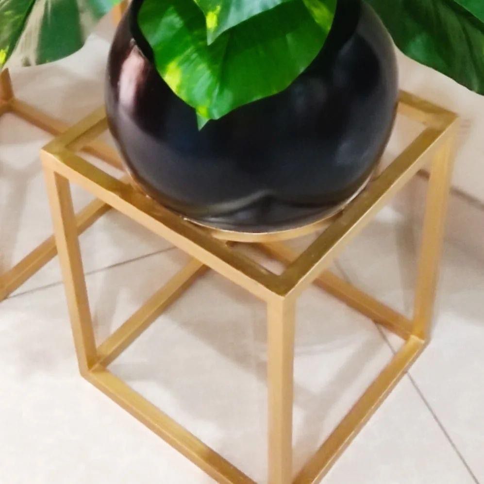 Plant with round planter and gold metal stand